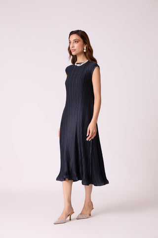 Celestine Satin Overlay Dress - Dark Navy