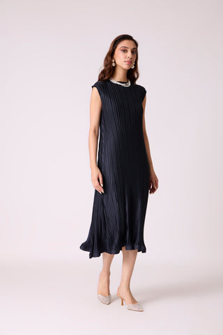 Celestine Satin Overlay Dress - Dark Navy