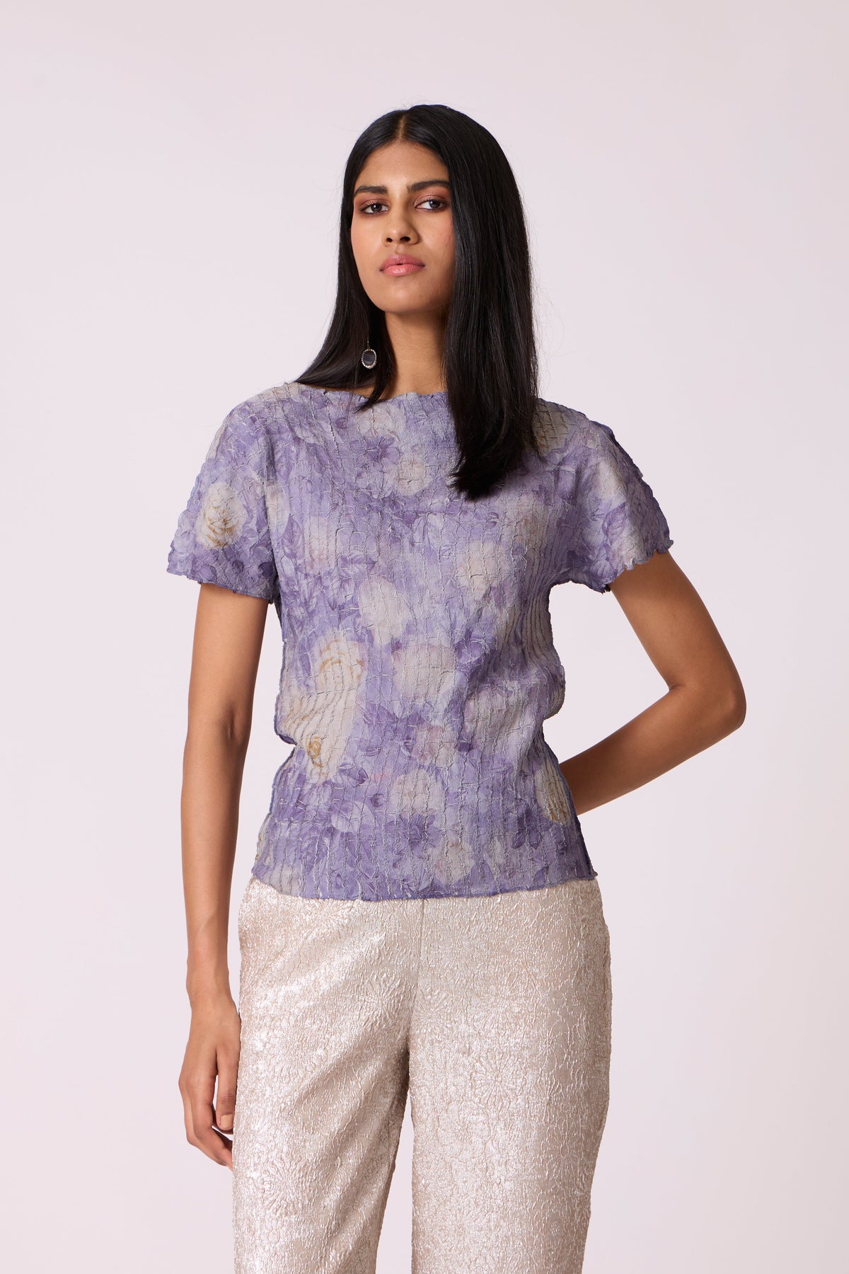 Leona Print Top - Blue Lilac