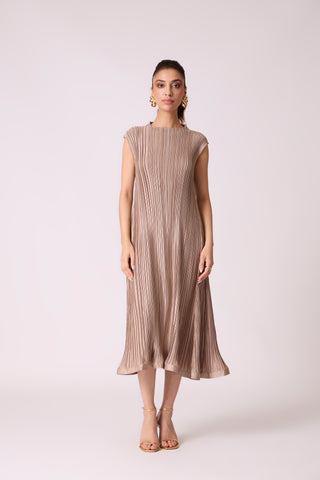 Celestine Satin Overlay Dress - Taupe
