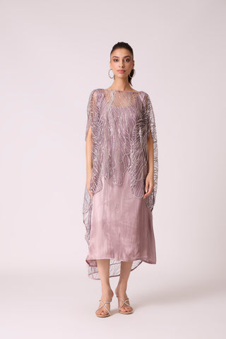 Leah Embroidered Cape Midi Dress - Wild Lavendar