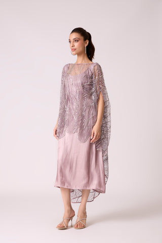 Leah Embroidered Cape Midi Dress - Wild Lavendar