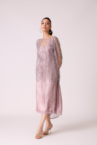 Leah Embroidered Cape Midi Dress - Wild Lavendar