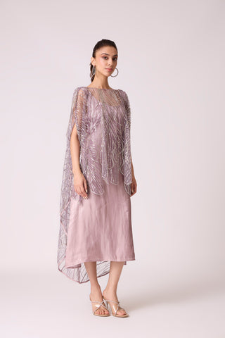 Leah Embroidered Cape Midi Dress - Wild Lavendar