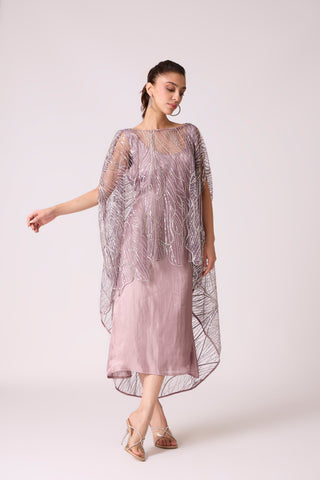 Leah Embroidered Cape Midi Dress - Wild Lavendar