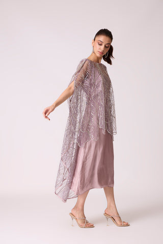 Leah Embroidered Cape Midi Dress - Wild Lavendar
