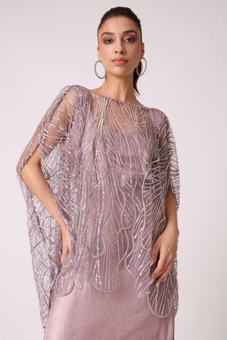 Leah Embroidered Cape Midi Dress - Wild Lavendar