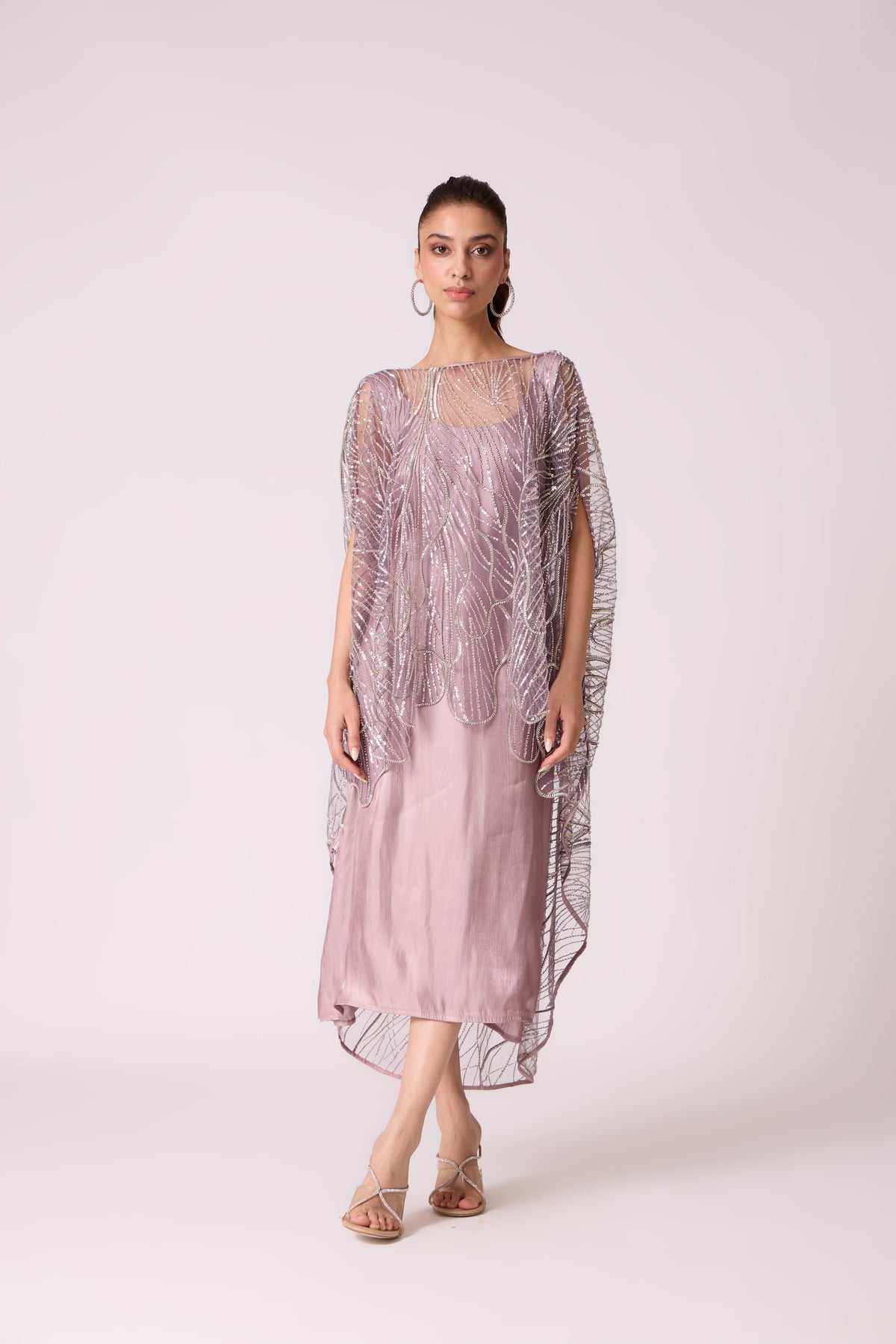 Leah Embroidered Cape Midi Dress - Wild Lavendar