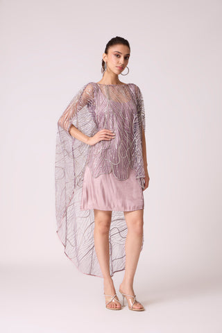 Leah Embroidered Cape Mini Dress - Wild Lavendar