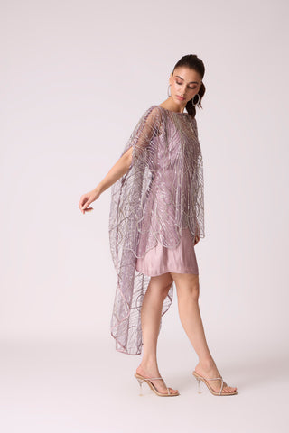 Leah Embroidered Cape Mini Dress - Wild Lavendar