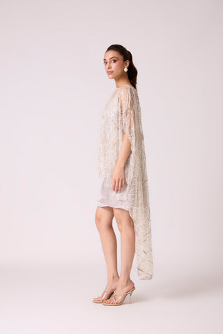 Leah Embroidered Cape Mini Dress - Grey Ivory