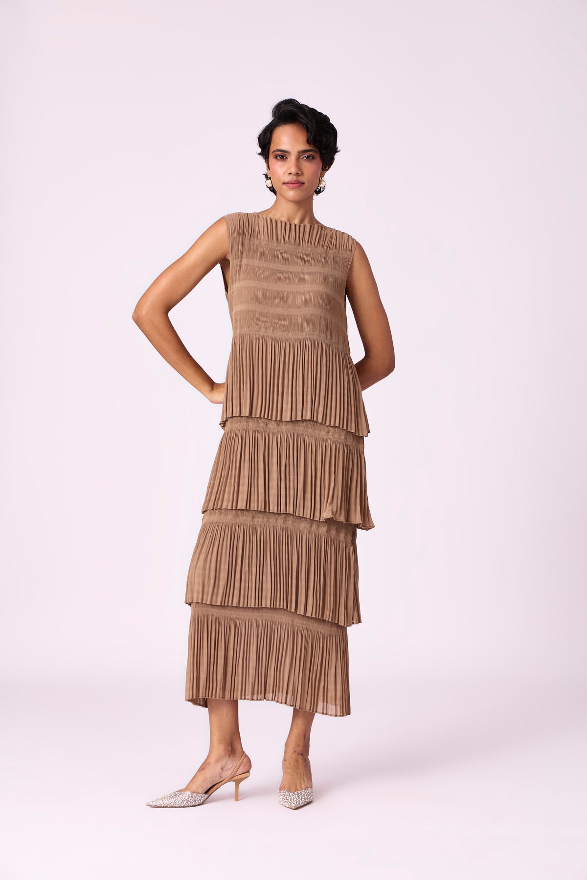 Nadia Tier Dress - Taupe