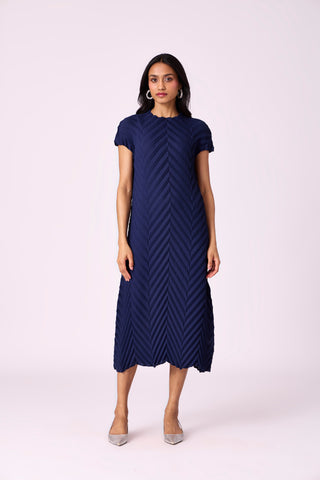 Vera Chevron Dress - Navy