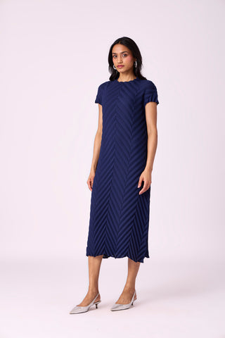 Vera Chevron Dress - Navy