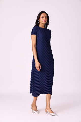 Vera Chevron Dress - Navy