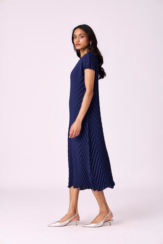 Vera Chevron Dress - Navy