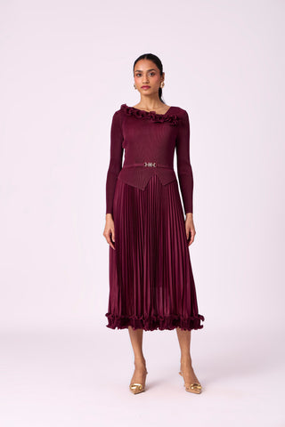 Elanor Ruffle Dress - Burgundy