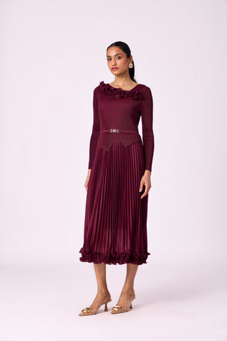 Elanor Ruffle Dress - Burgundy