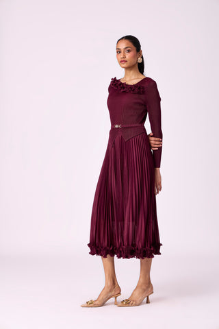Elanor Ruffle Dress - Burgundy