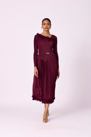 Elanor Ruffle Dress - Burgundy