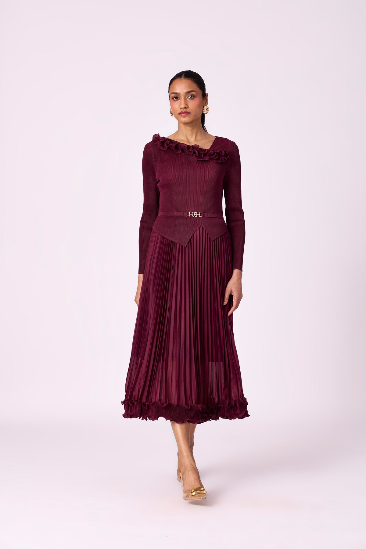 Elanor Ruffle Dress - Burgundy