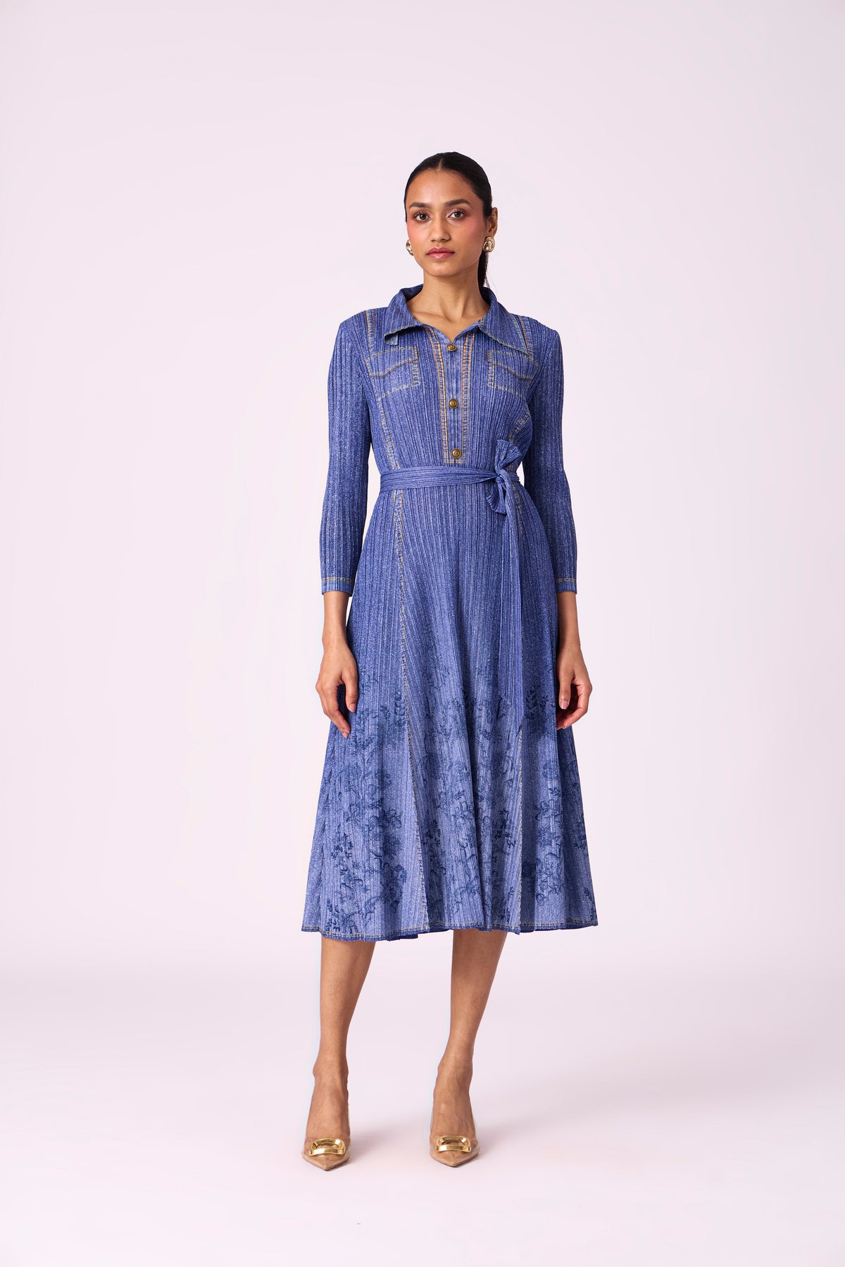 Levy Floral Dress - Denim Blue