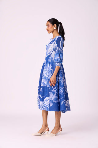 Meadow Peplum Dress - Blue