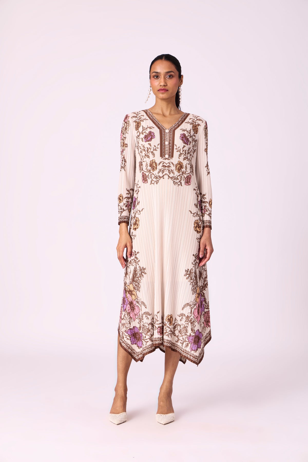 Anaya Print Dress - Pale Beige