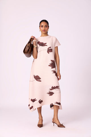 Jenna Floral Dress - Nude Beige