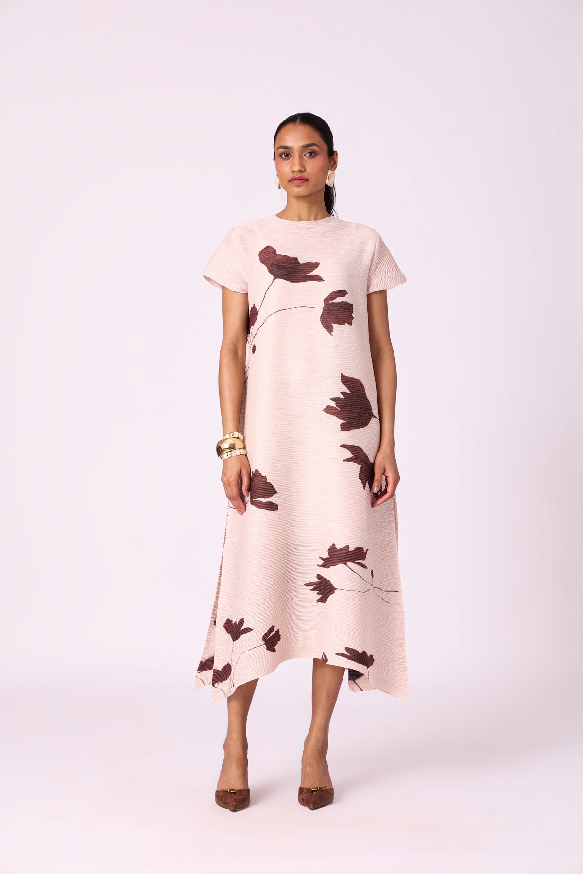 Jenna Floral Dress - Nude Beige