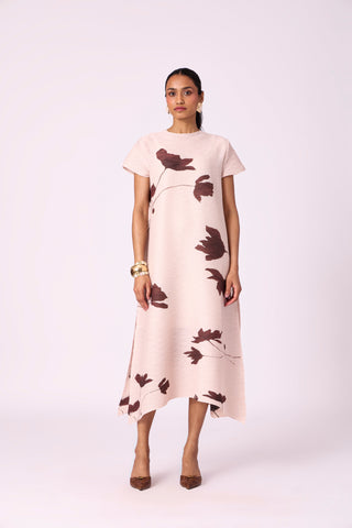 Jenna Floral Dress - Nude Beige