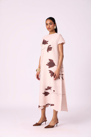 Jenna Floral Dress - Nude Beige