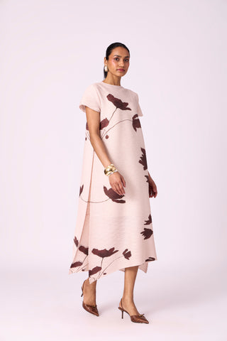 Jenna Floral Dress - Nude Beige