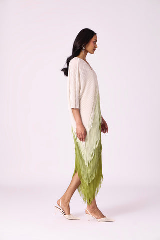 Kimono Fringe Dress - Pear Green