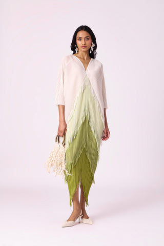 Kimono Fringe Dress - Pear Green