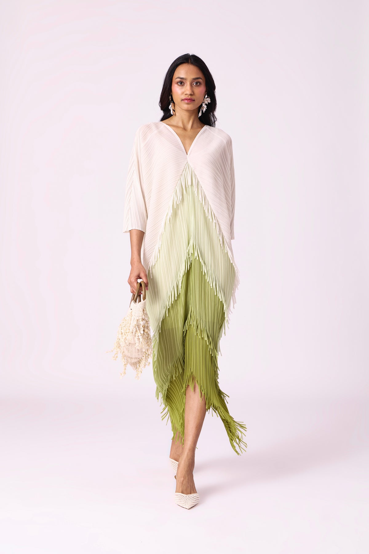 Kimono Fringe Dress - Pear Green