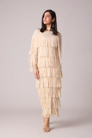 Isla Fringe Dress - Ivory