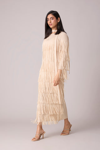 Isla Fringe Dress - Ivory