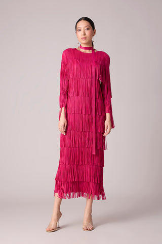 Isla Fringe Dress - Rose Red