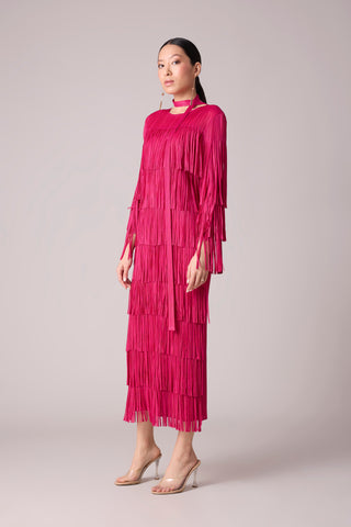 Isla Fringe Dress - Rose Red