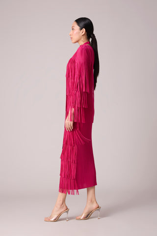 Isla Fringe Dress - Rose Red