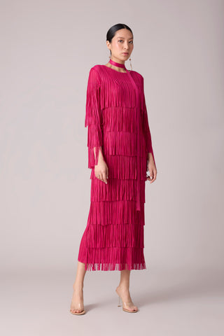 Isla Fringe Dress - Rose Red