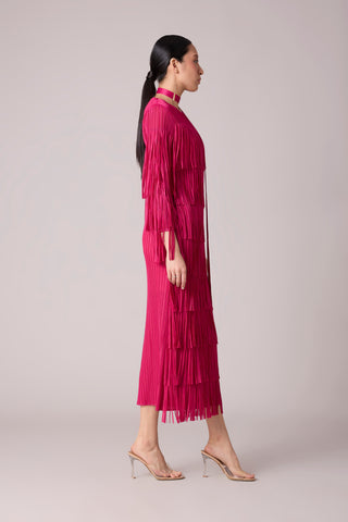 Isla Fringe Dress - Rose Red