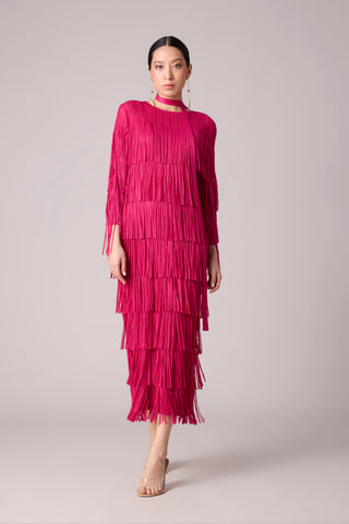 Isla Fringe Dress - Rose Red