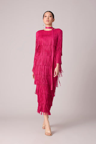 Isla Fringe Dress - Rose Red