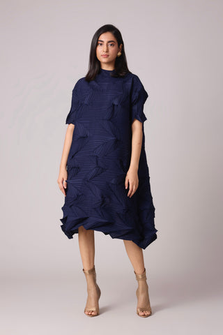 Mona 3D Pleated Dress - Navy