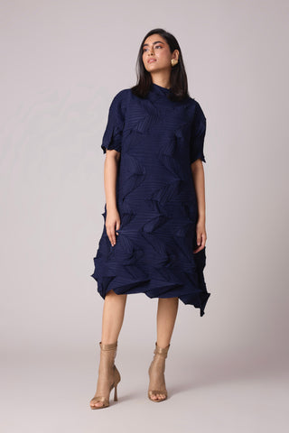 Mona 3D Pleated Dress - Navy