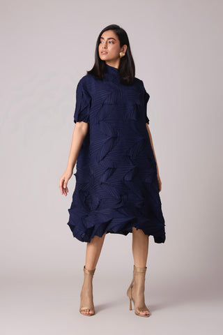 Mona 3D Pleated Dress - Navy