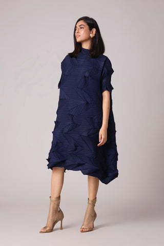 Mona 3D Pleated Dress - Navy