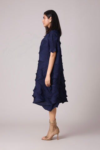 Mona 3D Pleated Dress - Navy